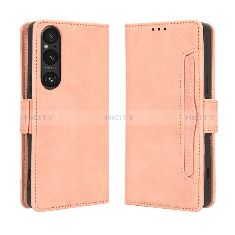 Custodia Portafoglio In Pelle Cover con Supporto BY3 per Sony Xperia 1 V Rosa