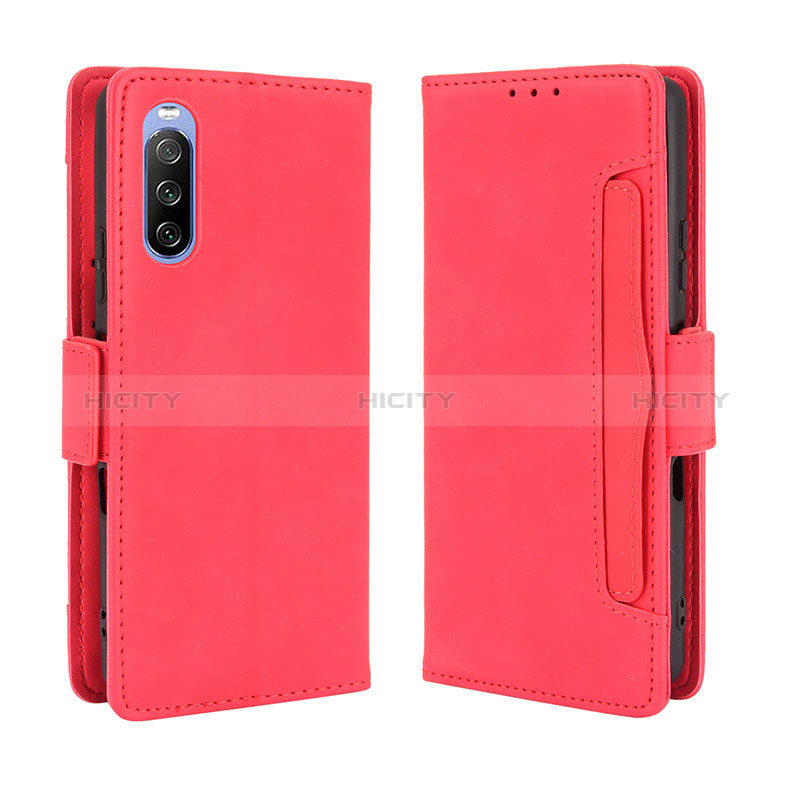 Custodia Portafoglio In Pelle Cover con Supporto BY3 per Sony Xperia 10 III SO-52B Rosso