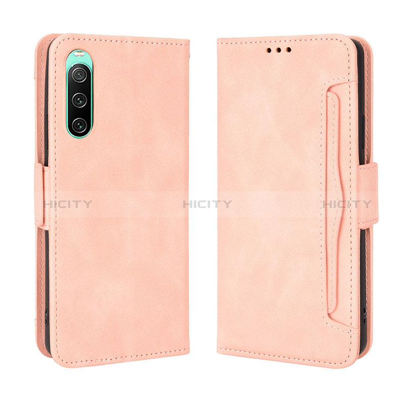 Custodia Portafoglio In Pelle Cover con Supporto BY3 per Sony Xperia 10 IV SO-52C Rosa