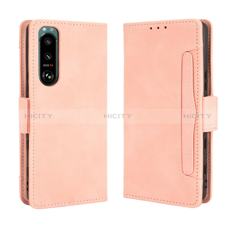 Custodia Portafoglio In Pelle Cover con Supporto BY3 per Sony Xperia 5 III SO-53B Rosa