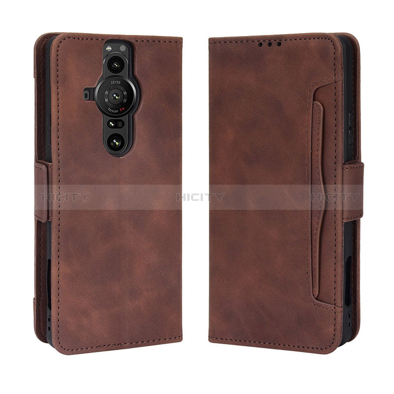 Custodia Portafoglio In Pelle Cover con Supporto BY3 per Sony Xperia PRO-I Marrone