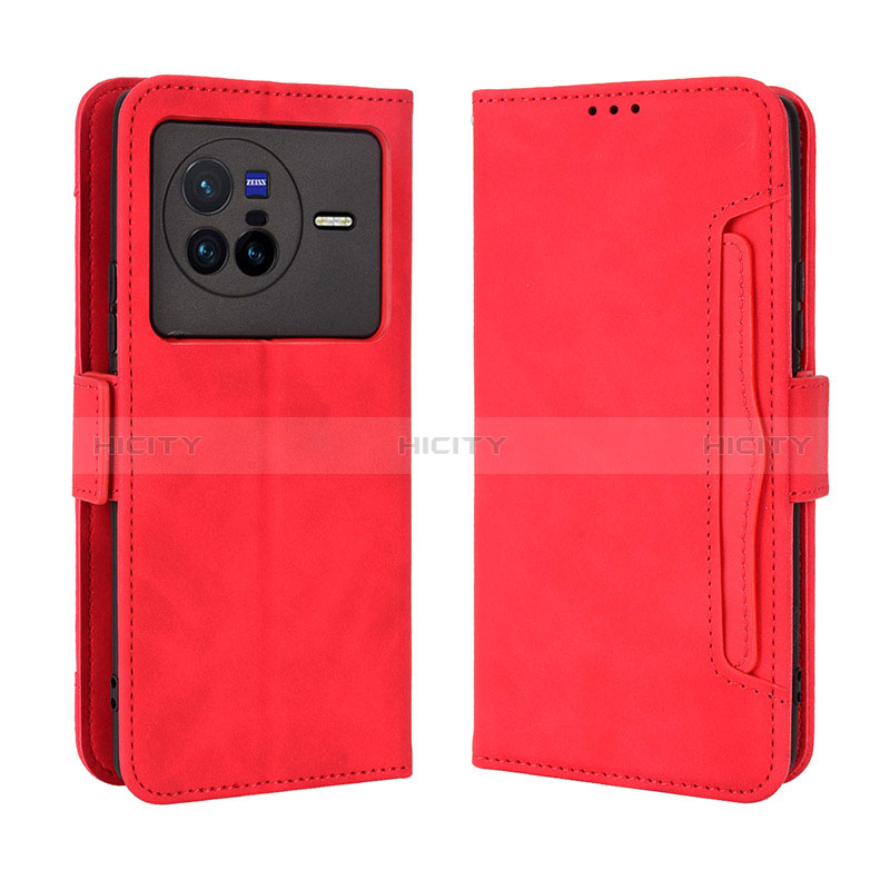 Custodia Portafoglio In Pelle Cover con Supporto BY3 per Vivo X80 5G Rosso