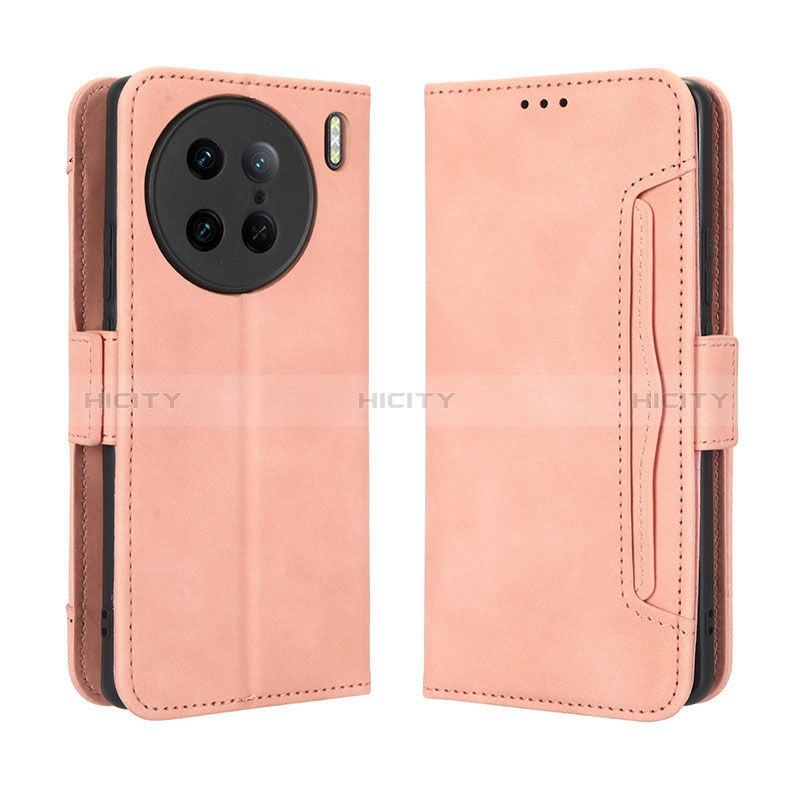 Custodia Portafoglio In Pelle Cover con Supporto BY3 per Vivo X90 Pro 5G Rosa