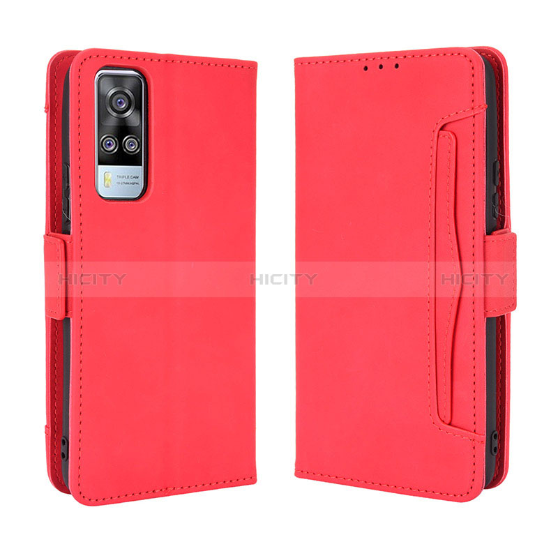 Custodia Portafoglio In Pelle Cover con Supporto BY3 per Vivo Y51 (2021) Rosso