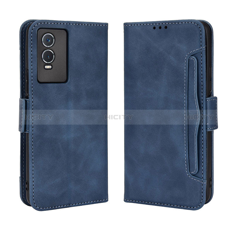 Custodia Portafoglio In Pelle Cover con Supporto BY3 per Vivo Y76s 5G Blu