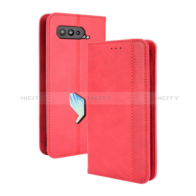 Custodia Portafoglio In Pelle Cover con Supporto BY4 per Asus ROG Phone 5 Ultimate Rosso