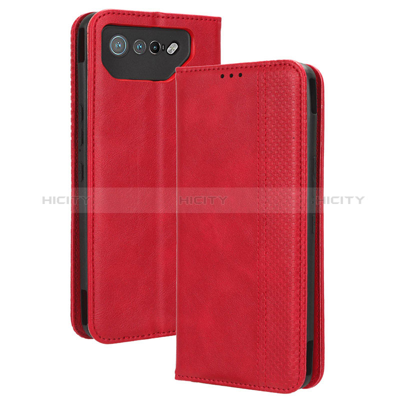 Custodia Portafoglio In Pelle Cover con Supporto BY4 per Asus ROG Phone 7 Rosso