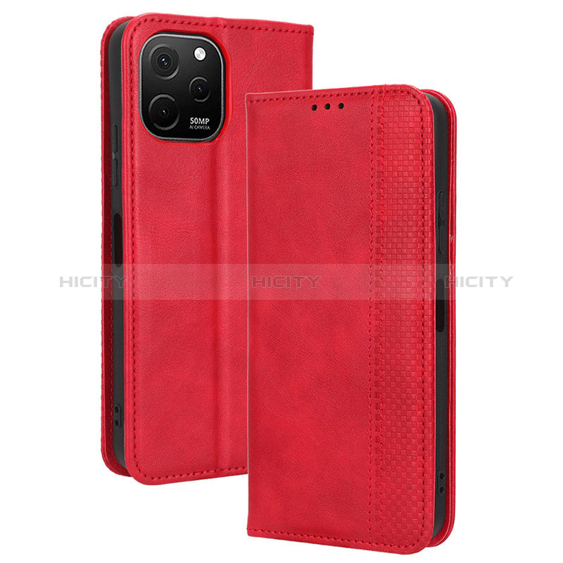 Custodia Portafoglio In Pelle Cover con Supporto BY4 per Huawei Enjoy 50z Rosso