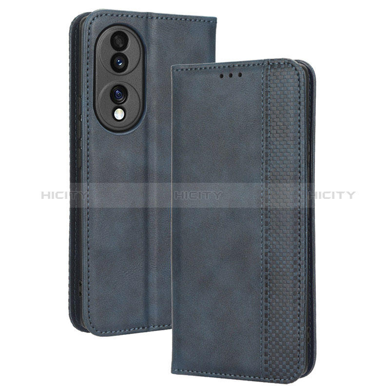 Custodia Portafoglio In Pelle Cover con Supporto BY4 per Huawei Honor 70 5G Blu