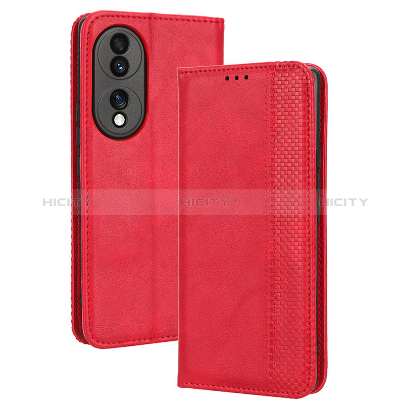 Custodia Portafoglio In Pelle Cover con Supporto BY4 per Huawei Honor 70 5G Rosso