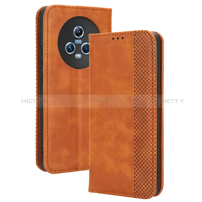 Custodia Portafoglio In Pelle Cover con Supporto BY4 per Huawei Honor Magic5 5G Marrone