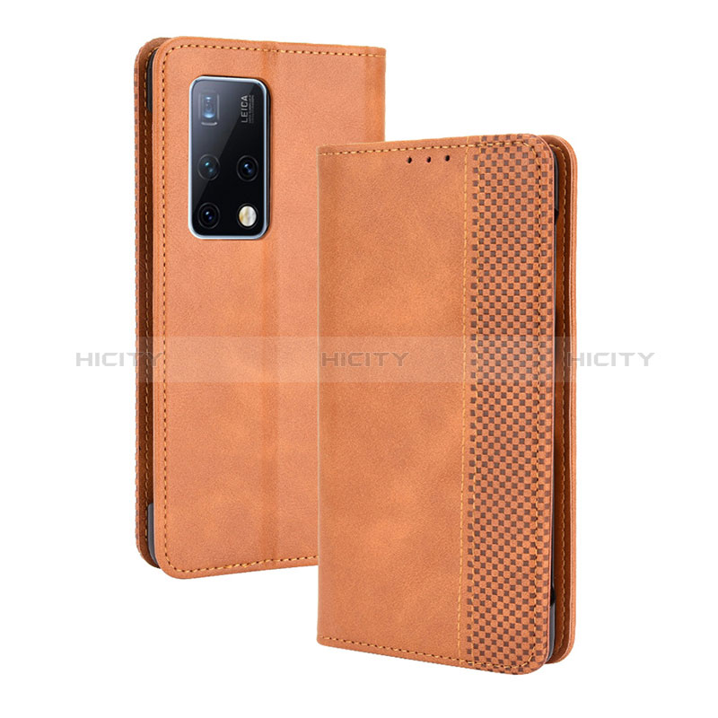 Custodia Portafoglio In Pelle Cover con Supporto BY4 per Huawei Mate X2 Marrone