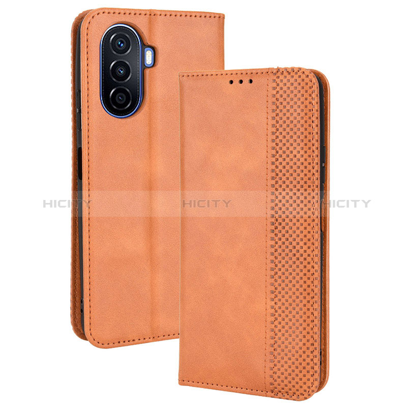 Custodia Portafoglio In Pelle Cover con Supporto BY4 per Huawei Nova Y70 Marrone