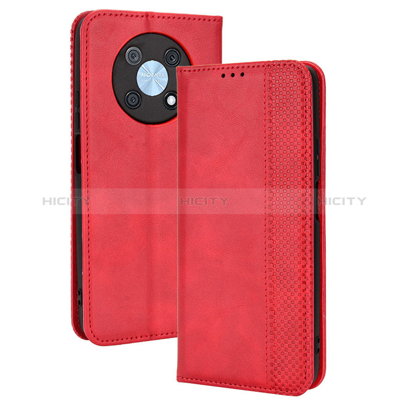 Custodia Portafoglio In Pelle Cover con Supporto BY4 per Huawei Nova Y90 Rosso