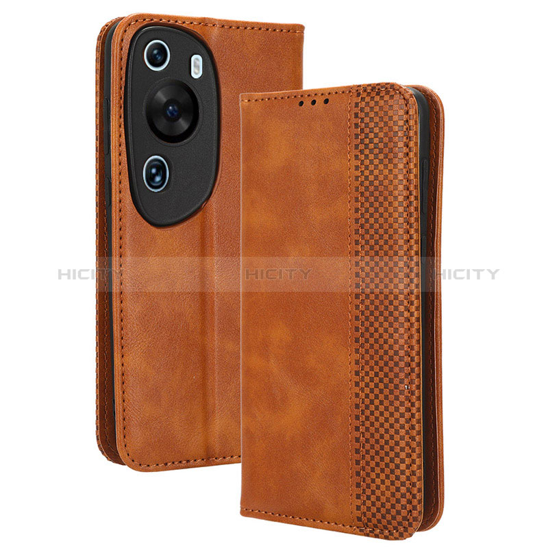 Custodia Portafoglio In Pelle Cover con Supporto BY4 per Huawei P60 Art Marrone