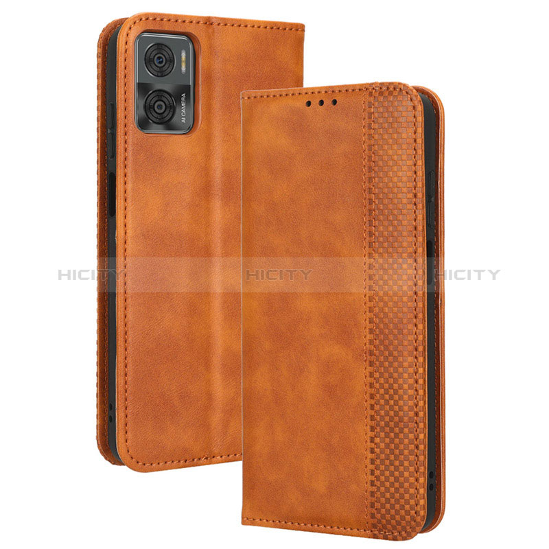 Custodia Portafoglio In Pelle Cover con Supporto BY4 per Motorola Moto E22i Marrone