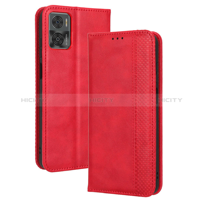 Custodia Portafoglio In Pelle Cover con Supporto BY4 per Motorola Moto E22i Rosso