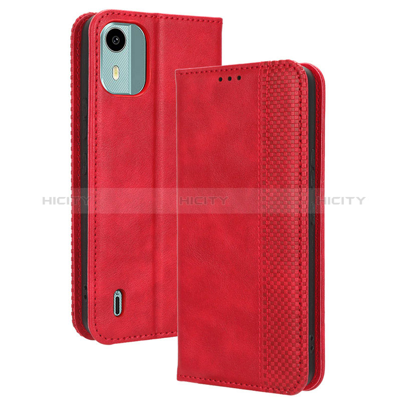 Custodia Portafoglio In Pelle Cover con Supporto BY4 per Nokia C12 Plus Rosso