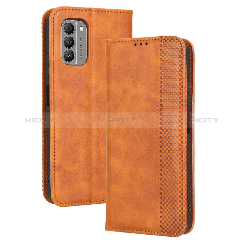 Custodia Portafoglio In Pelle Cover con Supporto BY4 per Nokia G400 5G Marrone