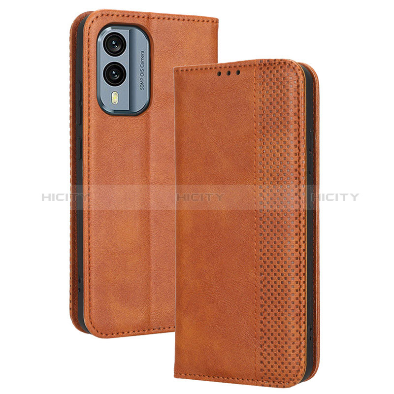 Custodia Portafoglio In Pelle Cover con Supporto BY4 per Nokia X30 5G Marrone