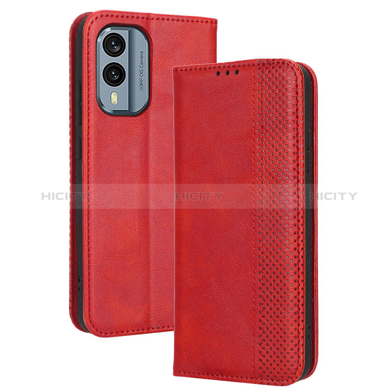 Custodia Portafoglio In Pelle Cover con Supporto BY4 per Nokia X30 5G Rosso