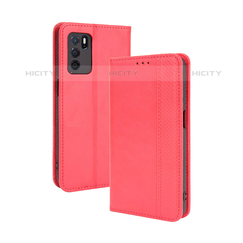 Custodia Portafoglio In Pelle Cover con Supporto BY4 per Oppo A16s Rosso