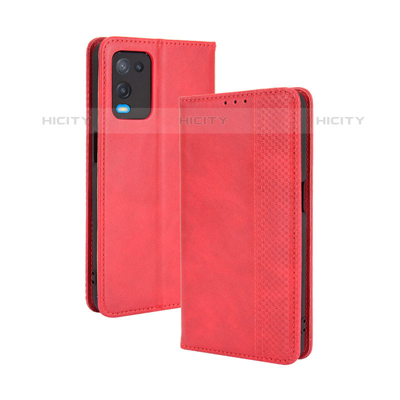 Custodia Portafoglio In Pelle Cover con Supporto BY4 per Oppo A54 4G Rosso