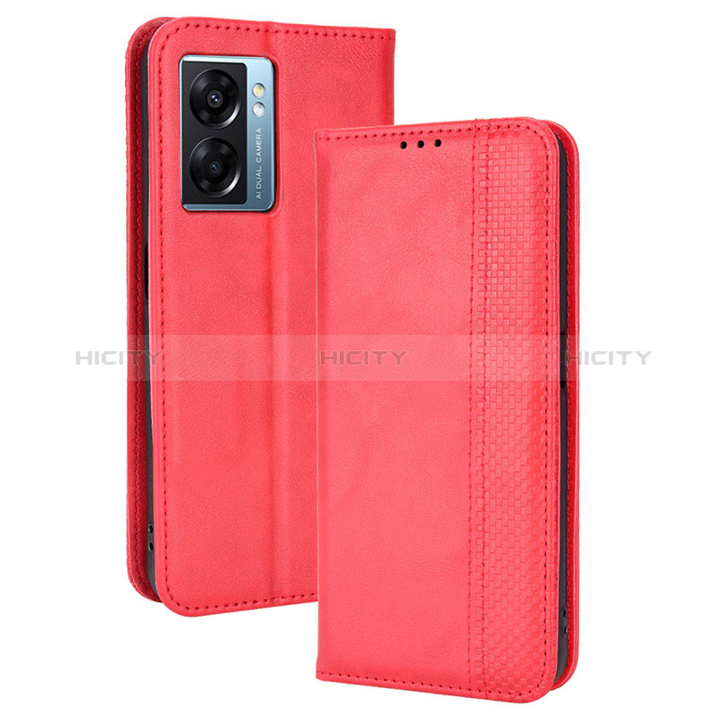 Custodia Portafoglio In Pelle Cover con Supporto BY4 per Oppo A56S 5G Rosso