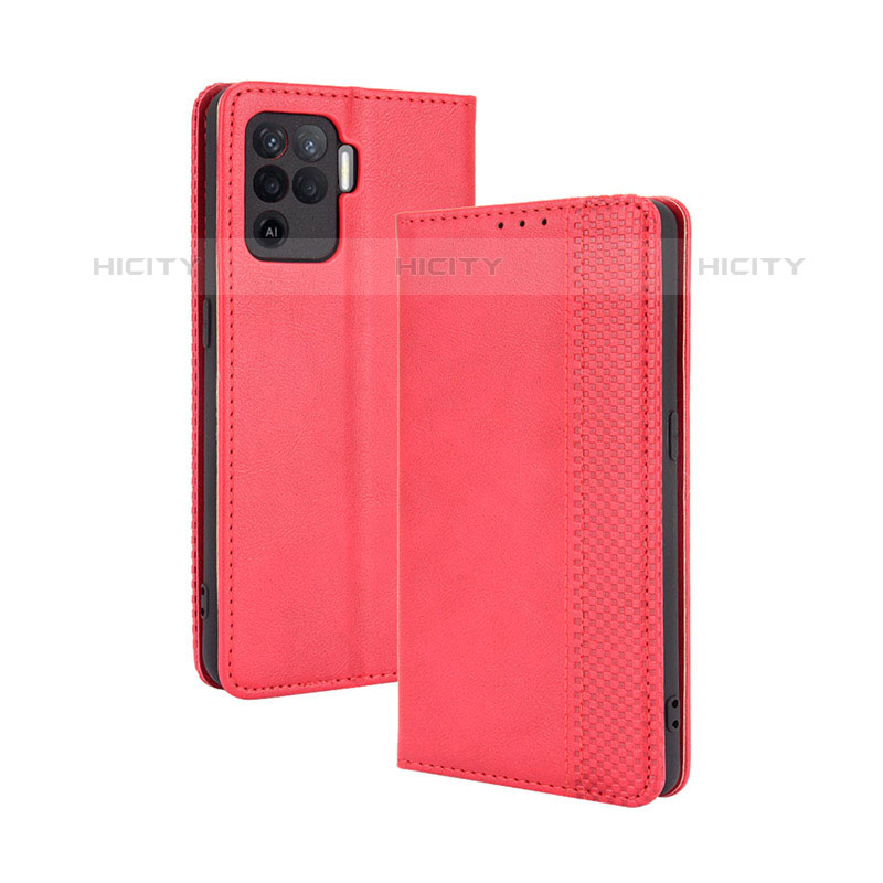 Custodia Portafoglio In Pelle Cover con Supporto BY4 per Oppo A94 4G Rosso