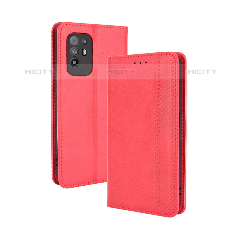 Custodia Portafoglio In Pelle Cover con Supporto BY4 per Oppo A94 5G Rosso