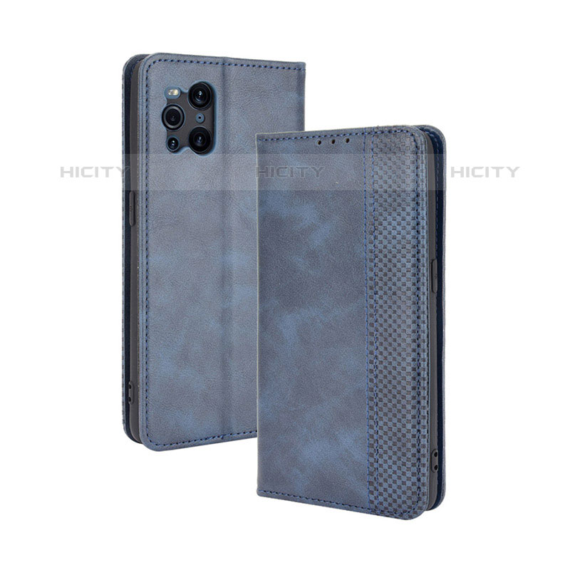 Custodia Portafoglio In Pelle Cover con Supporto BY4 per Oppo Find X3 Pro 5G Blu