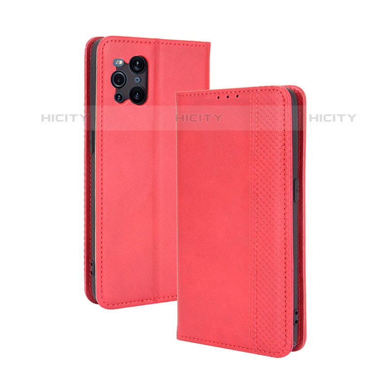 Custodia Portafoglio In Pelle Cover con Supporto BY4 per Oppo Find X3 Pro 5G Rosso