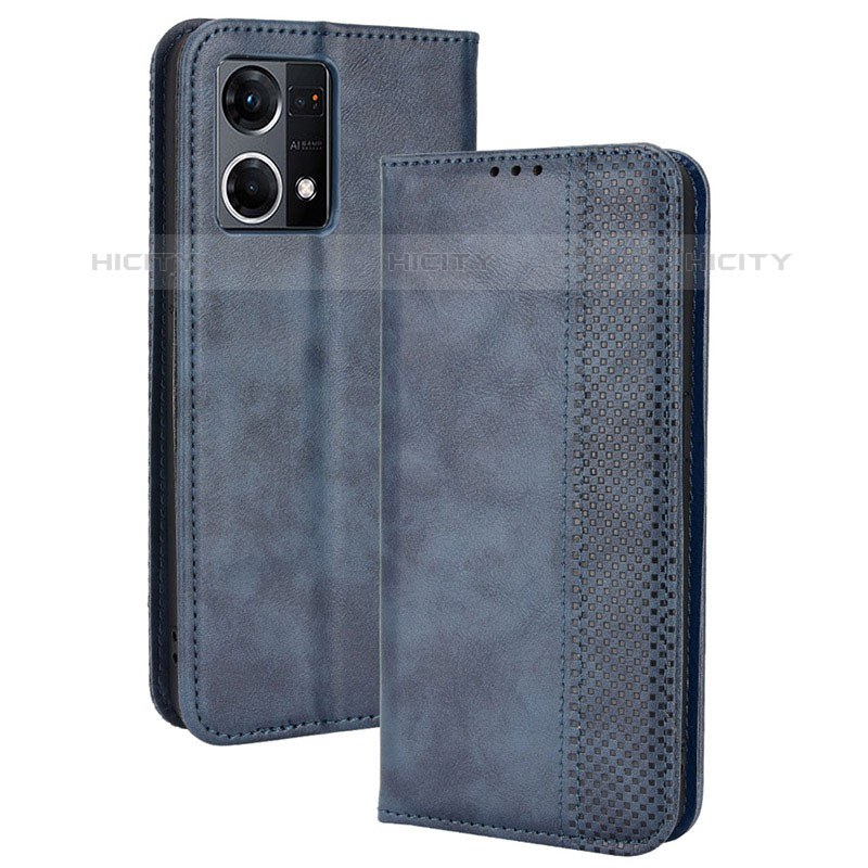 Custodia Portafoglio In Pelle Cover con Supporto BY4 per Oppo Reno7 4G Blu