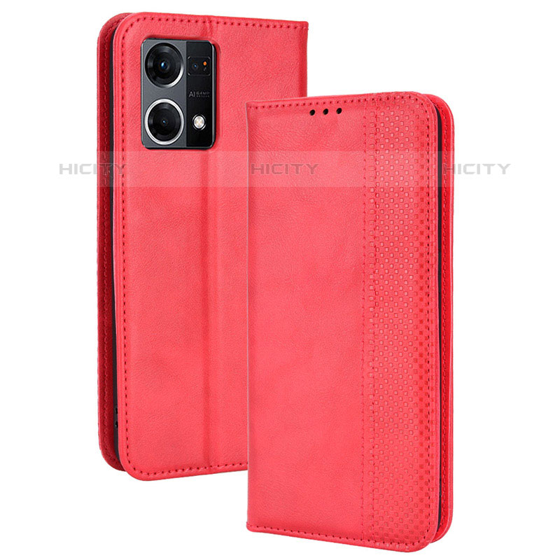 Custodia Portafoglio In Pelle Cover con Supporto BY4 per Oppo Reno7 4G Rosso