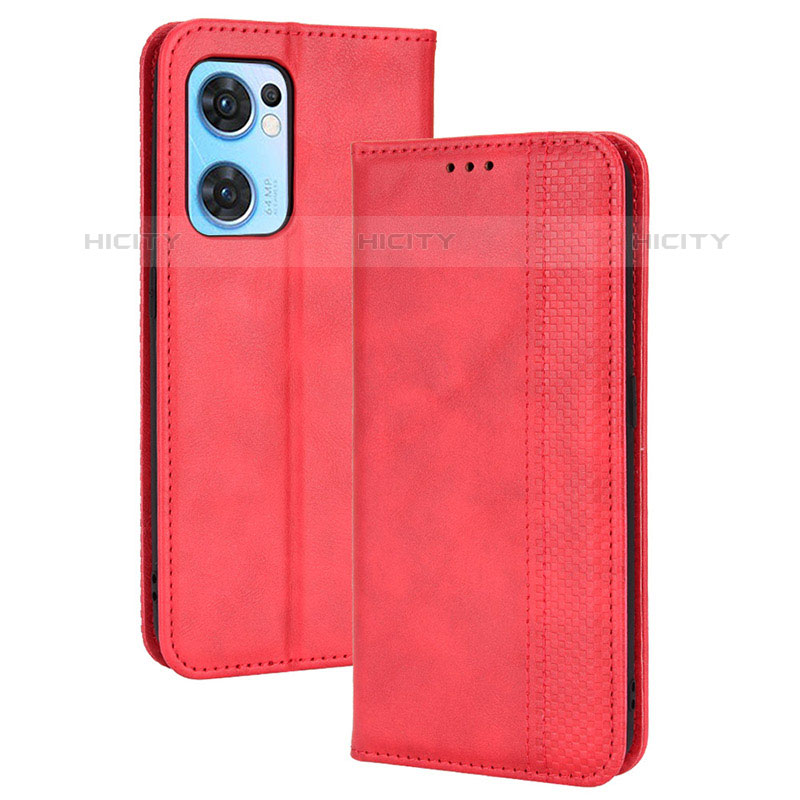 Custodia Portafoglio In Pelle Cover con Supporto BY4 per Oppo Reno7 5G Rosso