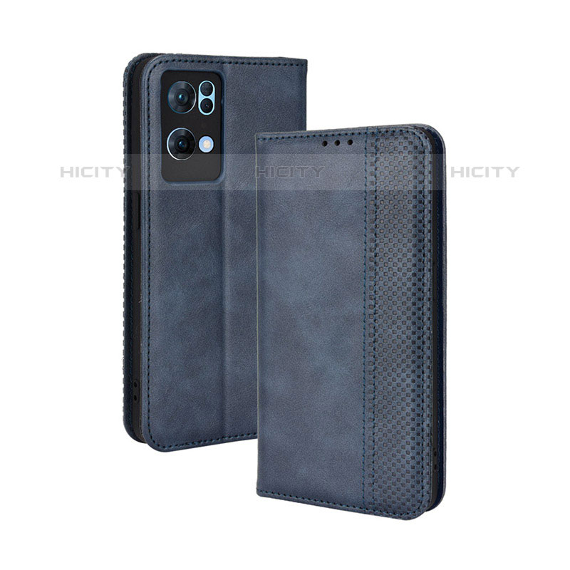 Custodia Portafoglio In Pelle Cover con Supporto BY4 per Oppo Reno7 Pro 5G Blu