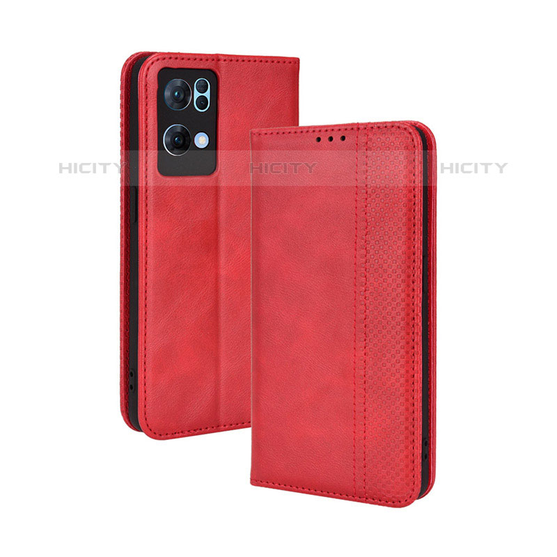 Custodia Portafoglio In Pelle Cover con Supporto BY4 per Oppo Reno7 Pro 5G Rosso