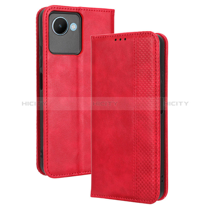 Custodia Portafoglio In Pelle Cover con Supporto BY4 per Realme C30 Rosso