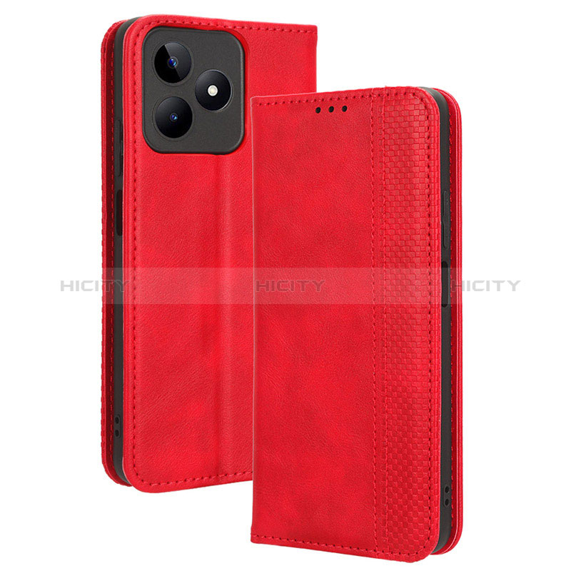 Custodia Portafoglio In Pelle Cover con Supporto BY4 per Realme C53 India Rosso