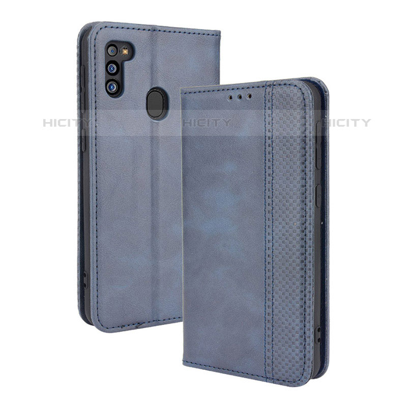 Custodia Portafoglio In Pelle Cover con Supporto BY4 per Samsung Galaxy M21 (2021) Blu