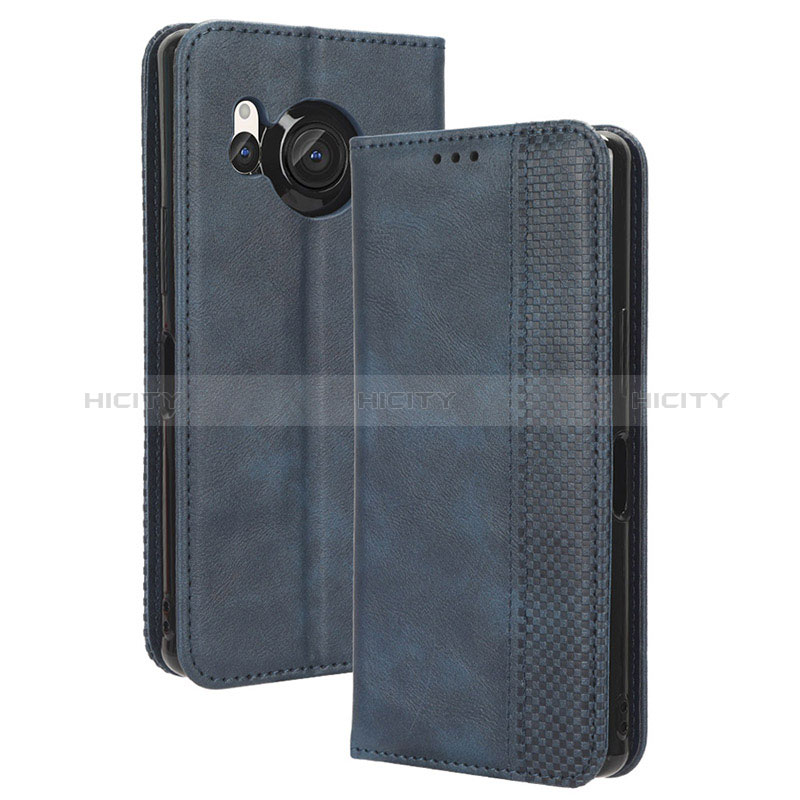 Custodia Portafoglio In Pelle Cover con Supporto BY4 per Sharp Aquos R8 Blu