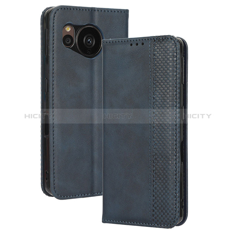 Custodia Portafoglio In Pelle Cover con Supporto BY4 per Sharp Aquos Sense7 Blu