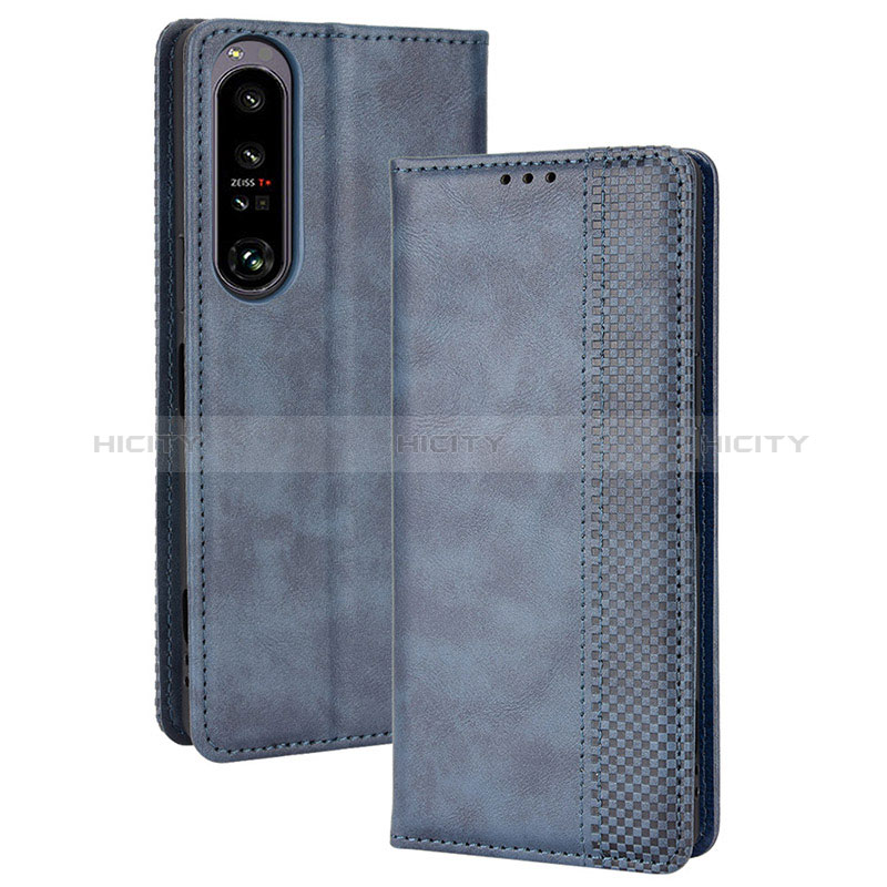 Custodia Portafoglio In Pelle Cover con Supporto BY4 per Sony Xperia 1 IV Blu