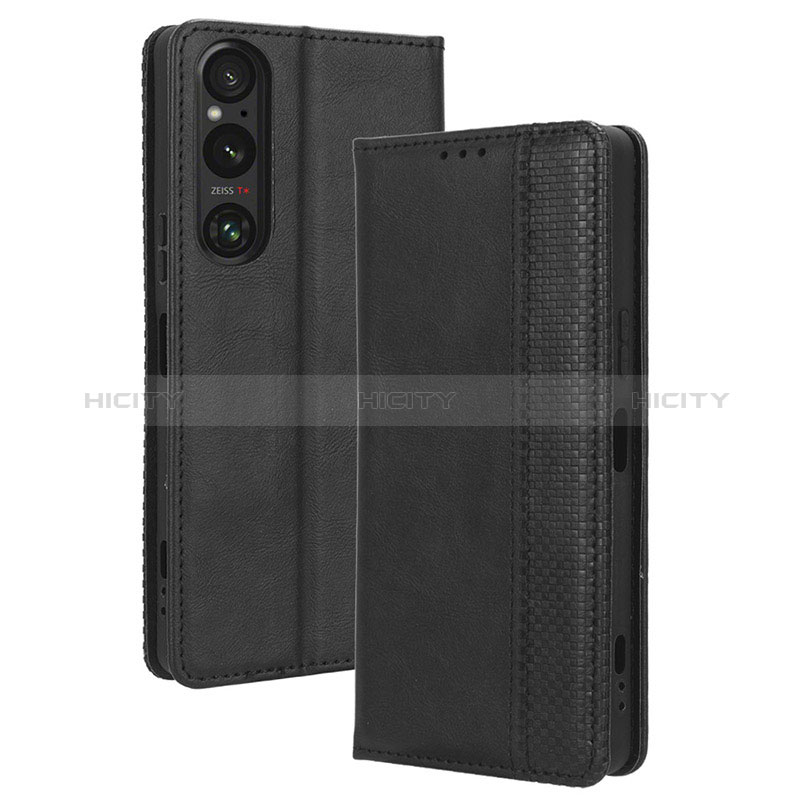 Custodia Portafoglio In Pelle Cover con Supporto BY4 per Sony Xperia 1 V Nero