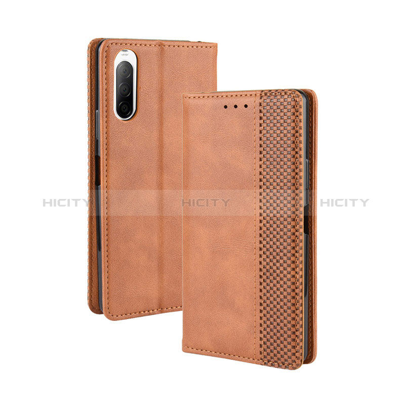 Custodia Portafoglio In Pelle Cover con Supporto BY4 per Sony Xperia 10 II Marrone