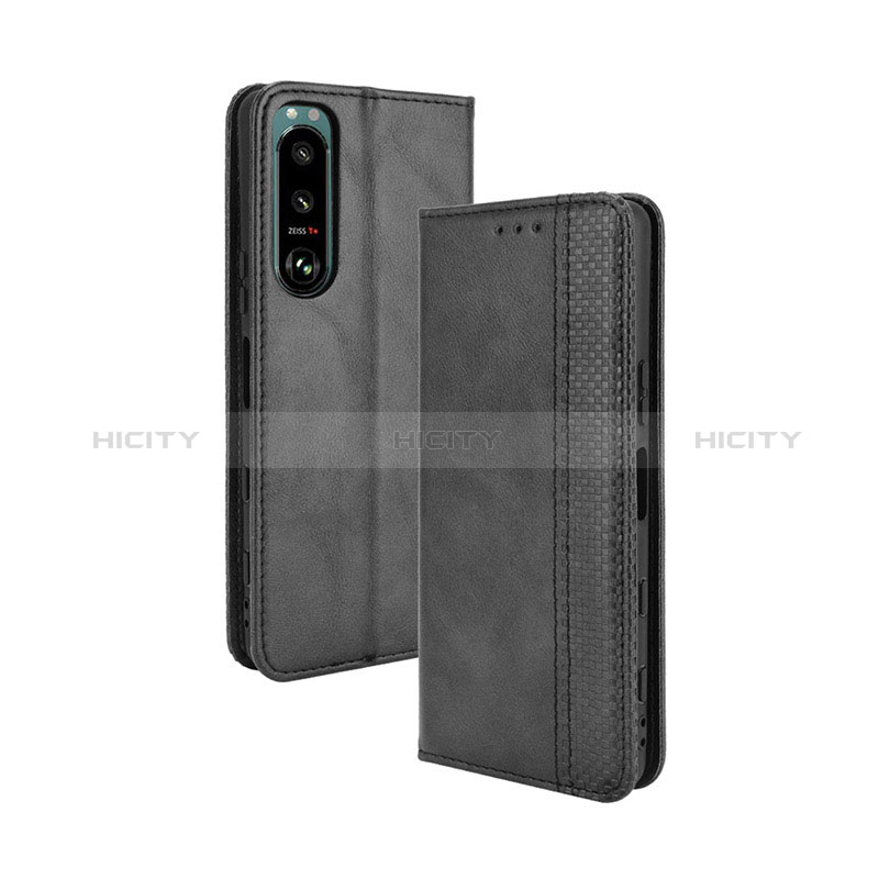 Custodia Portafoglio In Pelle Cover con Supporto BY4 per Sony Xperia 5 III Nero