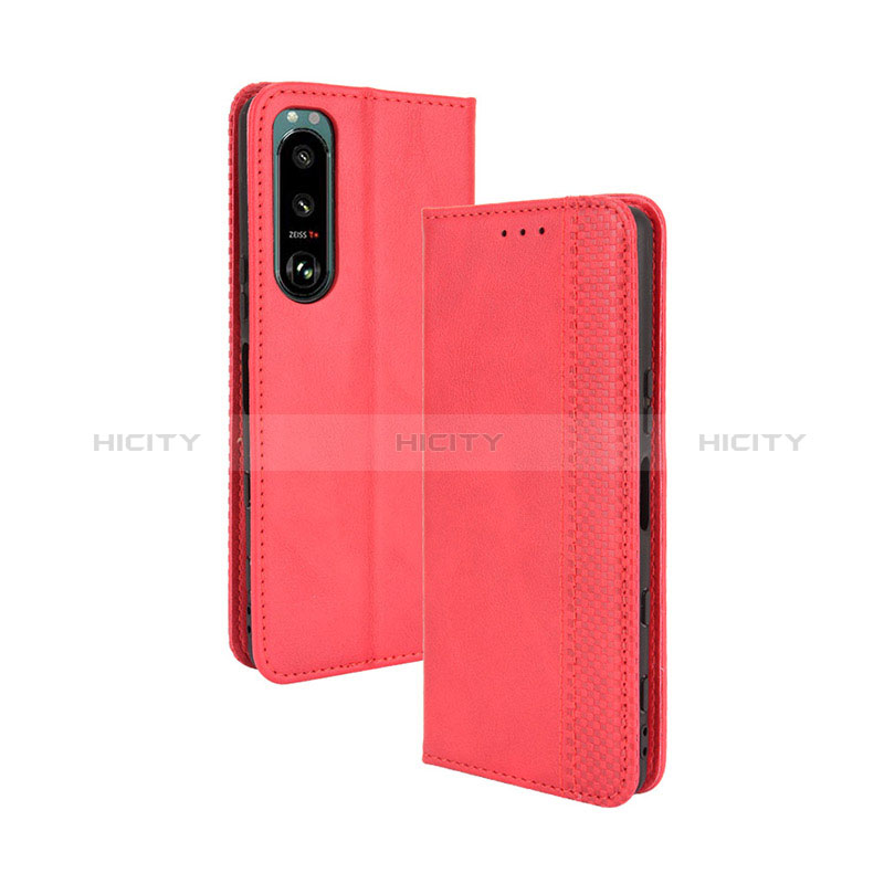 Custodia Portafoglio In Pelle Cover con Supporto BY4 per Sony Xperia 5 III Rosso