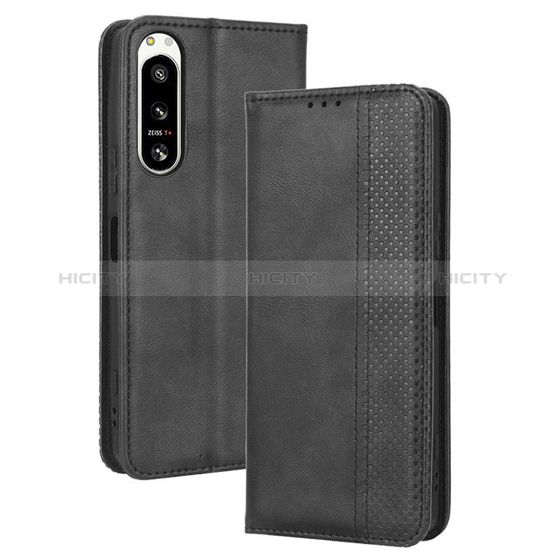 Custodia Portafoglio In Pelle Cover con Supporto BY4 per Sony Xperia 5 IV Nero