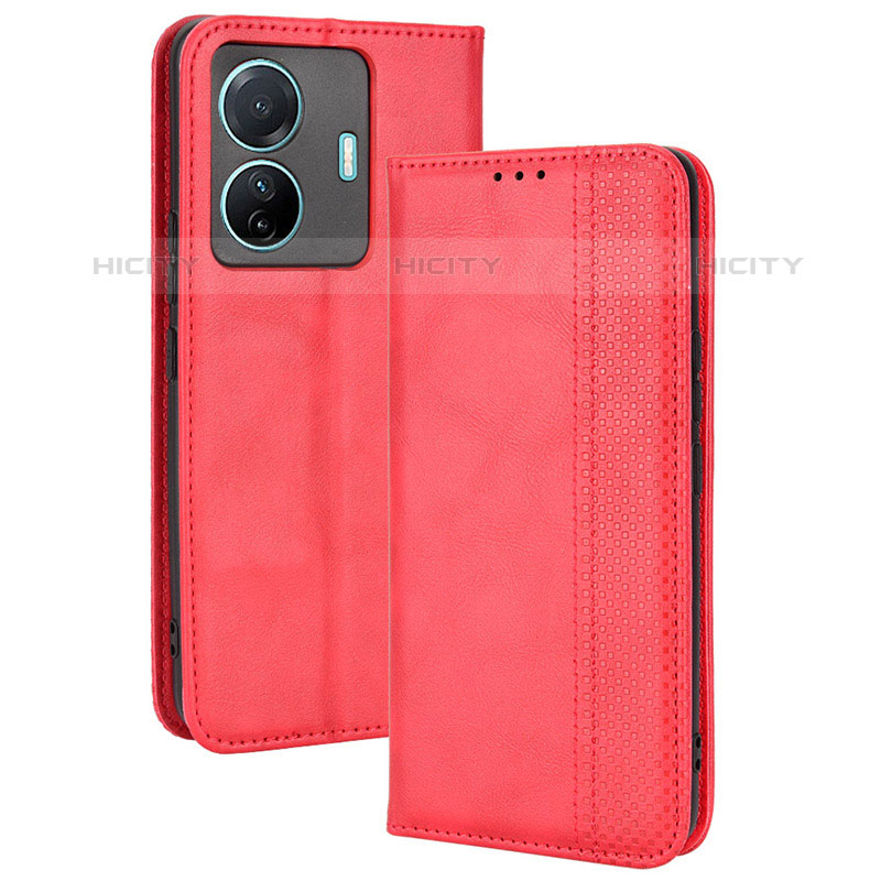 Custodia Portafoglio In Pelle Cover con Supporto BY4 per Vivo iQOO Z6 Pro 5G Rosso