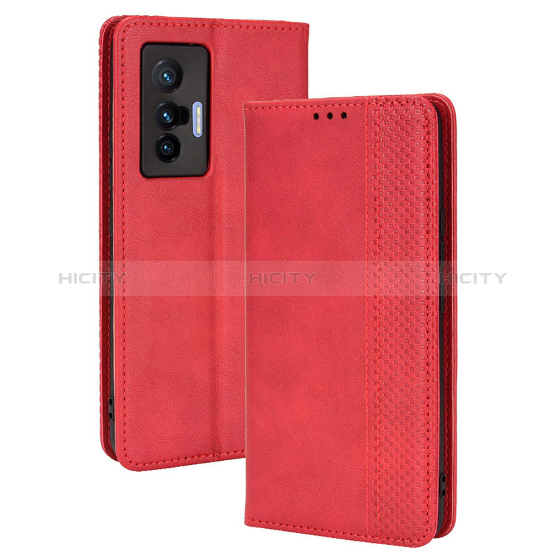 Custodia Portafoglio In Pelle Cover con Supporto BY4 per Vivo X70 5G Rosso